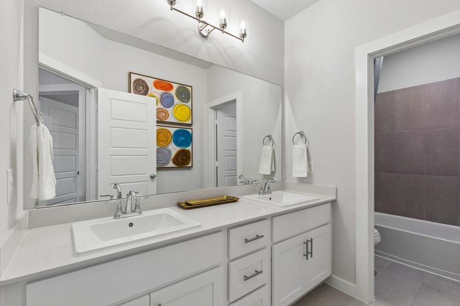 Bathroom in a Madero New Winters Model in Haslet TX by Trophy Signature Homes