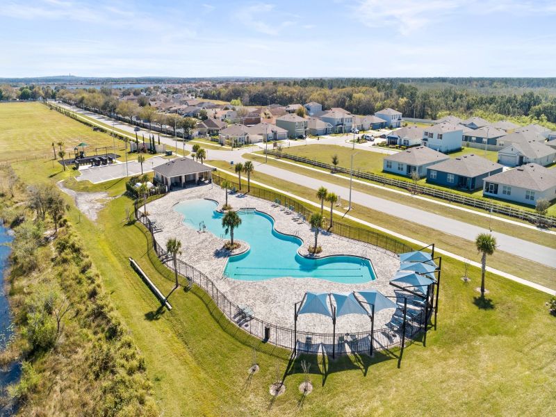 Resort-style community pool and clubhouse at Villamar