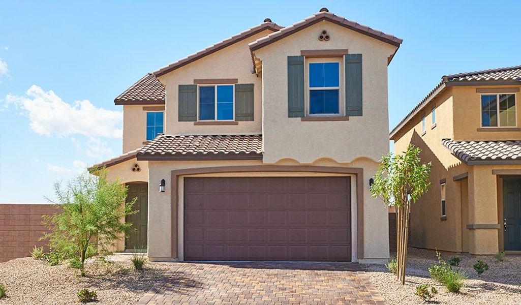Front exterior of a home in the Entrada La Coraza community, located in Sahuarita, AZ (Image 1).
