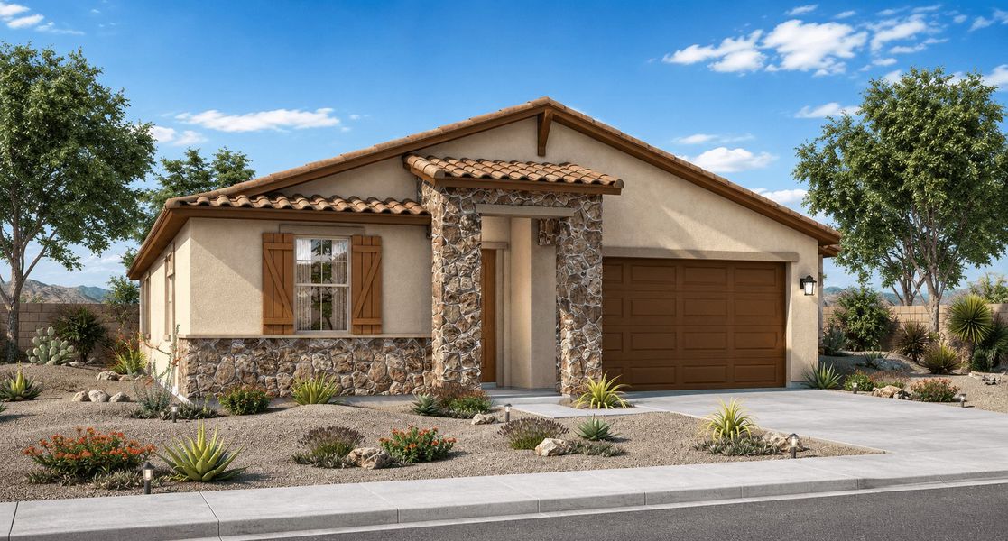 Front exterior of a home in the Alta Vida at Westpark community, located in Buckeye, AZ (Image 4). Front exterior of a home in the Alta Vida at Westpark community, located in Buckeye, AZ (Image 4).