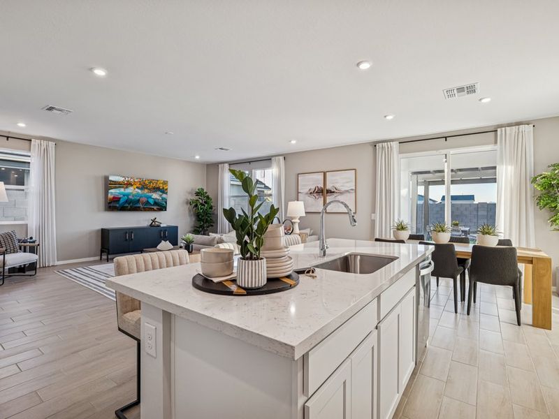 A kitchen with a large island.