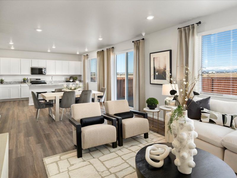 The Monarch floorplan interior image modeled at a Meritage Homes community in Johnstown, CO. The Monarch floorplan interior image modeled at a Meritage Homes community in Johnstown, CO.