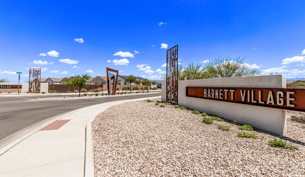 Entrance to the Barnett Village community in Marana, AZ, featuring signage and landscaping (Image 1).