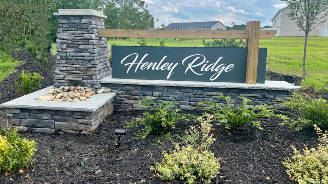 Entrance to the Henley Ridge community in Graham, NC, featuring signage and landscaping (Image 1).