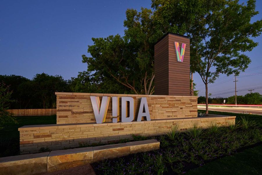 Entrance to the VIDA community in San Antonio, TX, featuring signage and landscaping (Image 13).