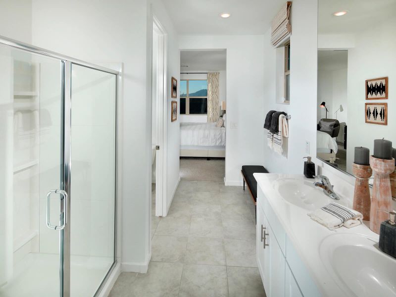 Luxurious and spacious primary bathroom of the Mason floorplan.