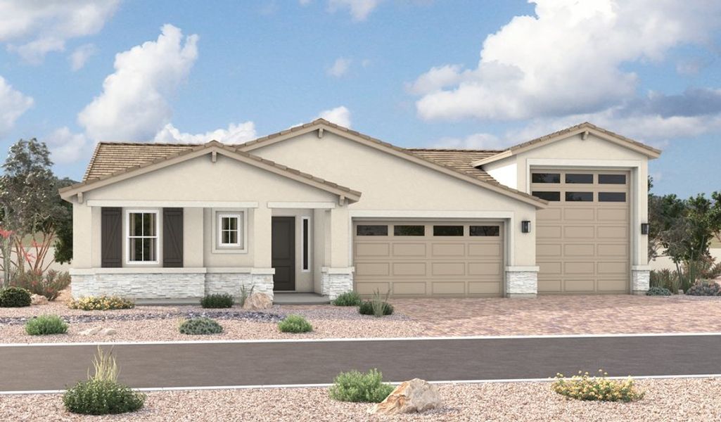 Front exterior of a home in the Aspire at Kimura Gardens community, located in Phoenix, AZ (Image 6).