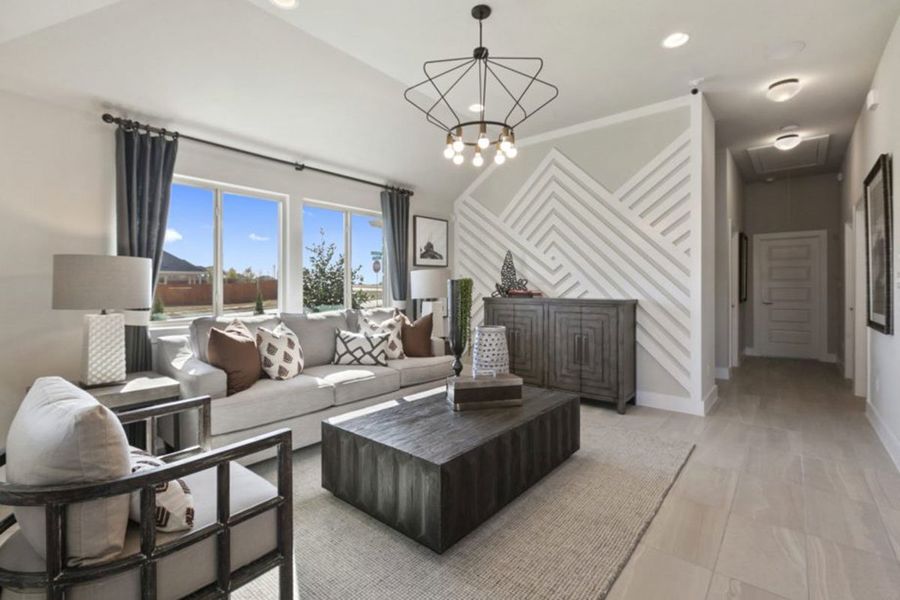Furnished interior in a model home at Crosswinds in Kyle (Image 12). Furnished interior in a model home at Crosswinds in Kyle (Image 12).