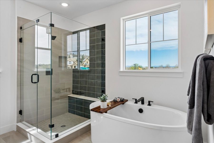 A bathroom with a glass shower. A bathroom with a glass shower.