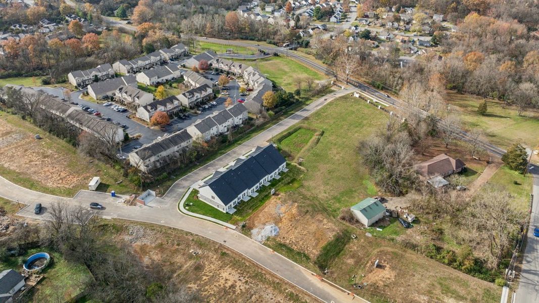 Aerial view of the Tulip Springs community in Hermitage, TN, showing layout and nearby surroundings (Image 1). Aerial view of the Tulip Springs community in Hermitage, TN, showing layout and nearby surroundings (Image 1).