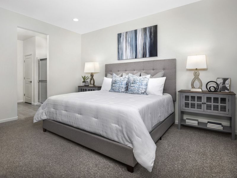The primary suite in the Grayson floorplan at Hanson Ridge.