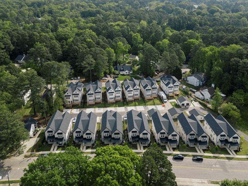 Aerial view of the Wrenwood community in Raleigh, NC, showing layout and nearby surroundings (Image 1).