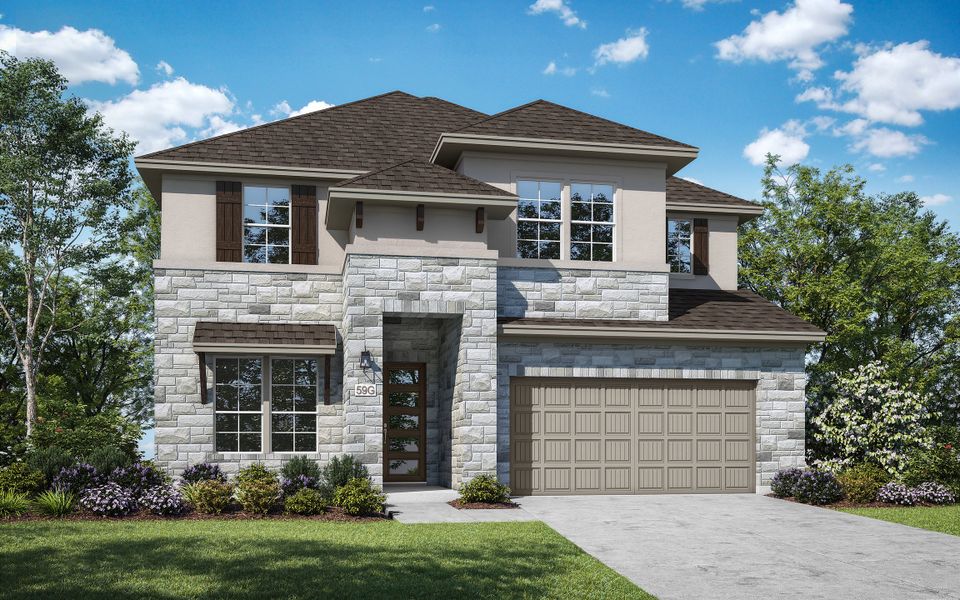 Front exterior of a home in the Park Collection at Turner’s Crossing community, located in Buda, TX (Image 2).