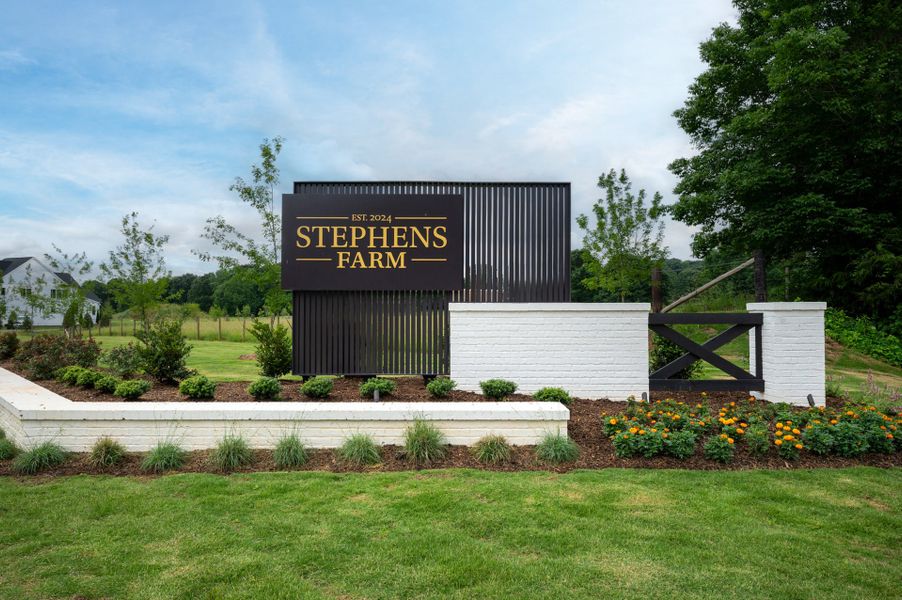 Entrance to the Stephens Farm community in Huntersville, NC, featuring signage and landscaping (Image 2). Entrance to the Stephens Farm community in Huntersville, NC, featuring signage and landscaping (Image 2).