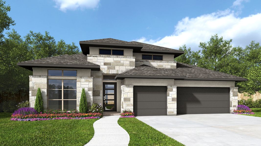 Front exterior of a home in the Veramendi community, located in New Braunfels, TX (Image 3).