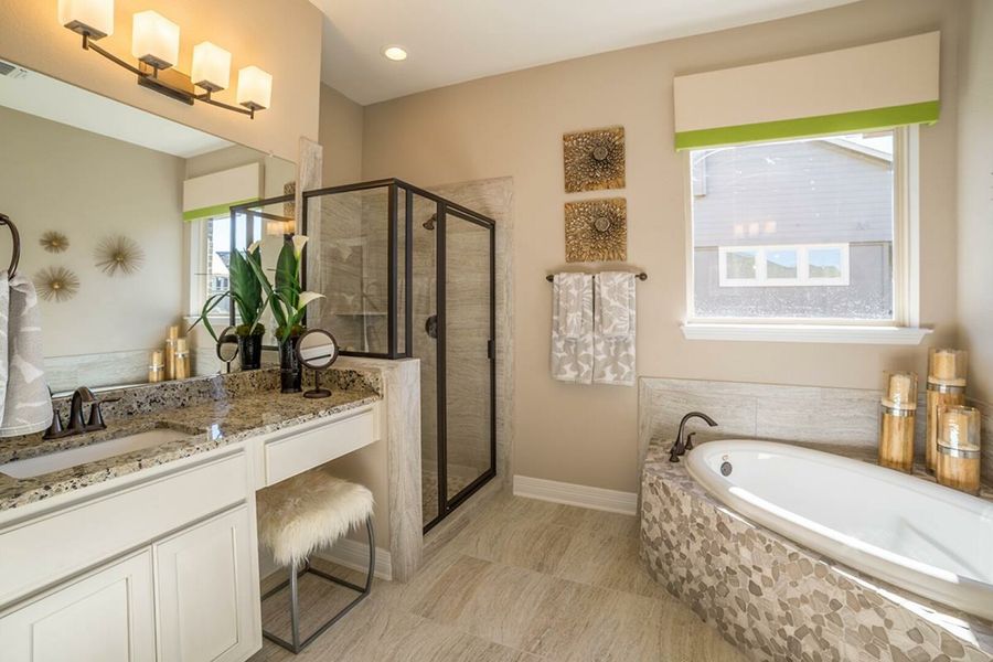 Furnished interior in a model home at Sunfield in Buda (Image 10).