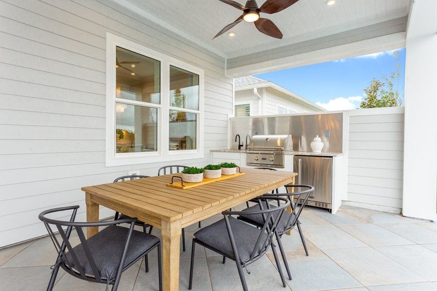 The Covered Lanai of the Venice model also features a Summer Kitchen.