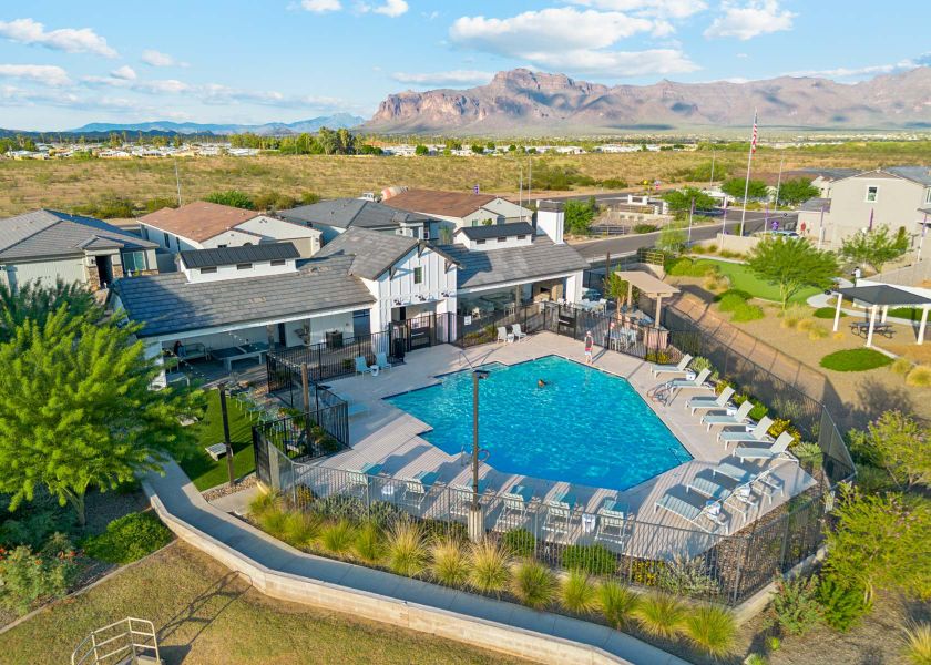 A swimming pool surrounded by buildings. A swimming pool surrounded by buildings.