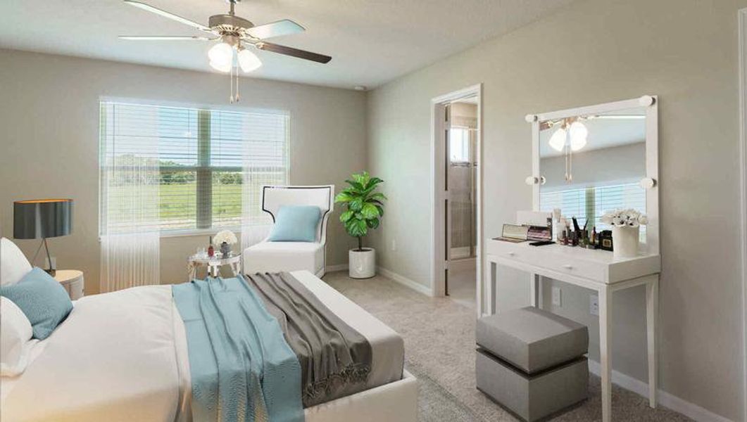 Furnished interior in a model home at The Valley in Elgin (Image 1).