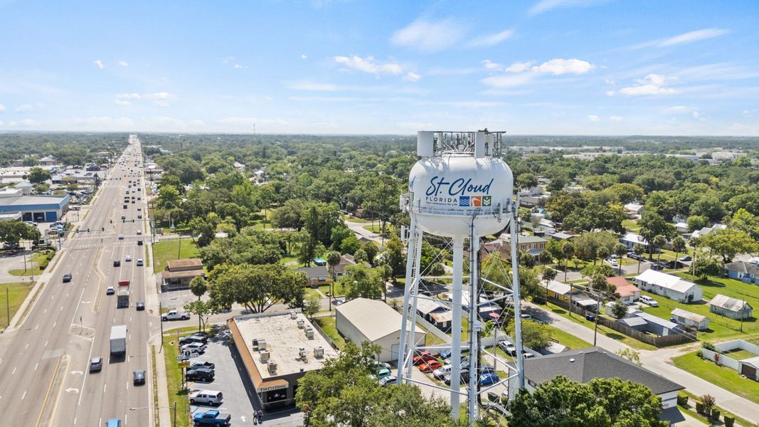 St. Cloud, FL water tower with a panoramic view of city streets, homes, and businesses near Cyrene at Harmony. St. Cloud, FL water tower with a panoramic view of city streets, homes, and businesses near Cyrene at Harmony.