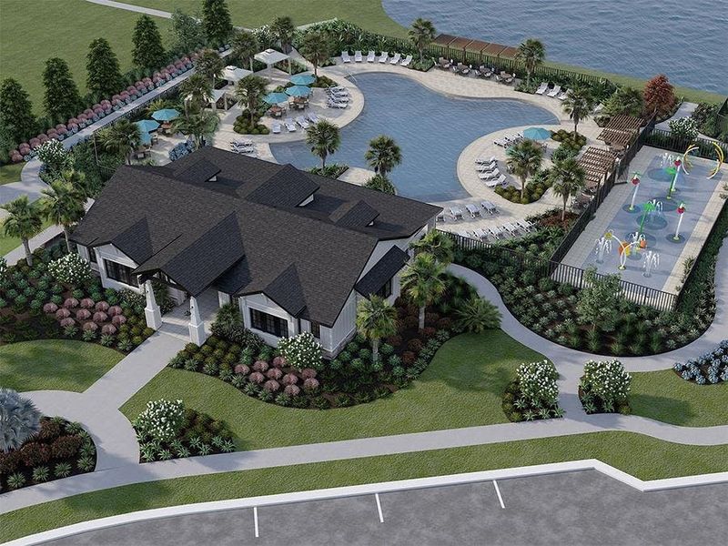 Resort amenities in the community include a pool, clubhouse, splash pad, trails, and more. (Artist`s rendering)