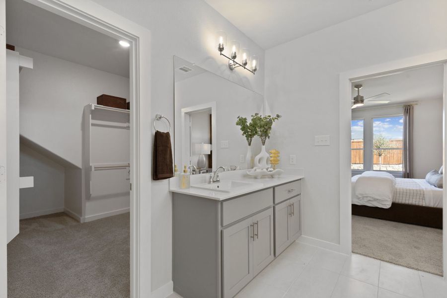 Primary Bathroom in the Winters model home in Gunter TX by Trophy Signature Homes