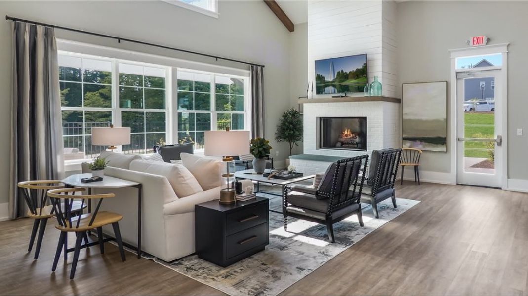 Clubhouse sitting room with a fireplace