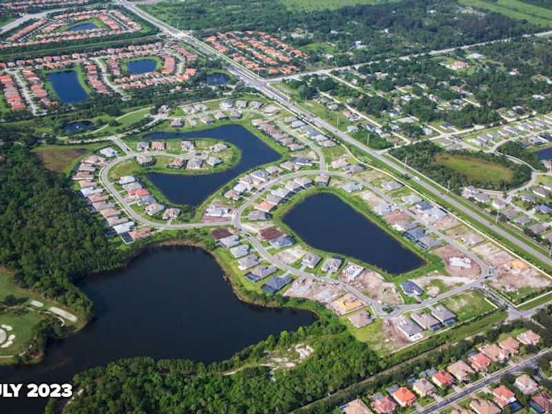 Aerial view of the Bent Pine Preserve community in Vero Beach, FL, showing layout and nearby surroundings (Image 25).