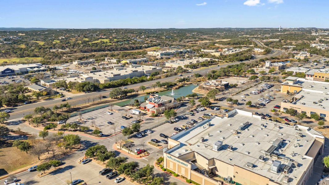 Aerial view of the Sola Vista at West Cypress Hills community in Briarcliff, TX, showing layout and nearby surroundings (Image 13). Aerial view of the Sola Vista at West Cypress Hills community in Briarcliff, TX, showing layout and nearby surroundings (Image 13).