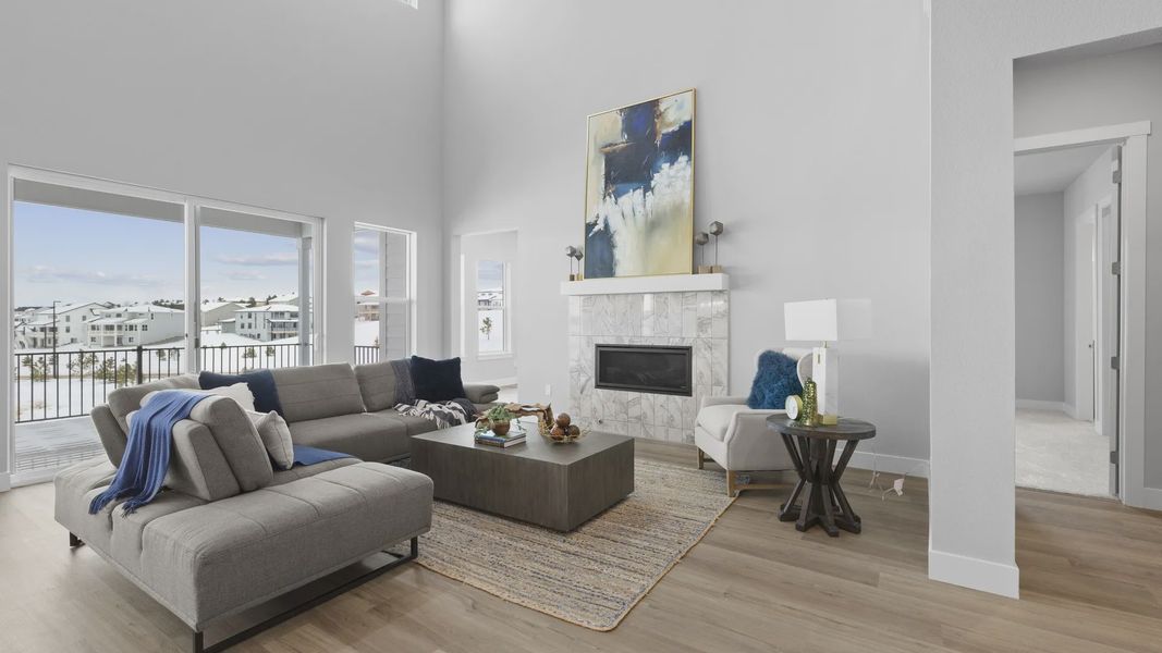 Experience luxurious high ceilings and a stunning marble fireplace in Montaine's exquisite living spaces.