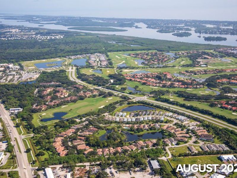 Aerial view of the The Falls at Grand Harbor community in Vero Beach, FL, showing layout and nearby surroundings (Image 13).