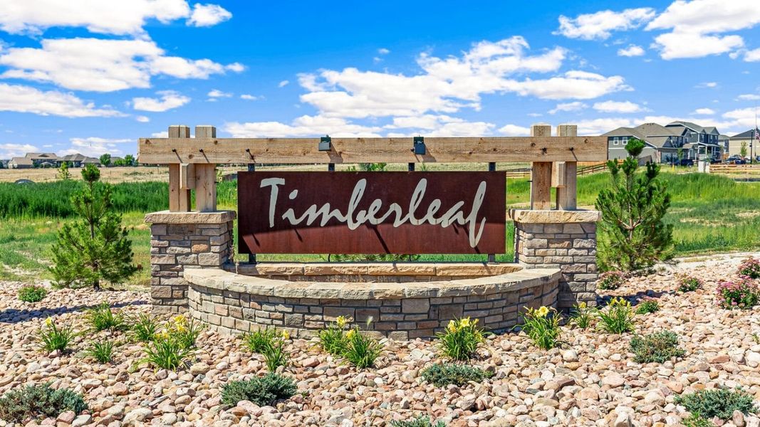 Entrance to the Timberleaf community in Thornton, CO, featuring signage and landscaping (Image 2).