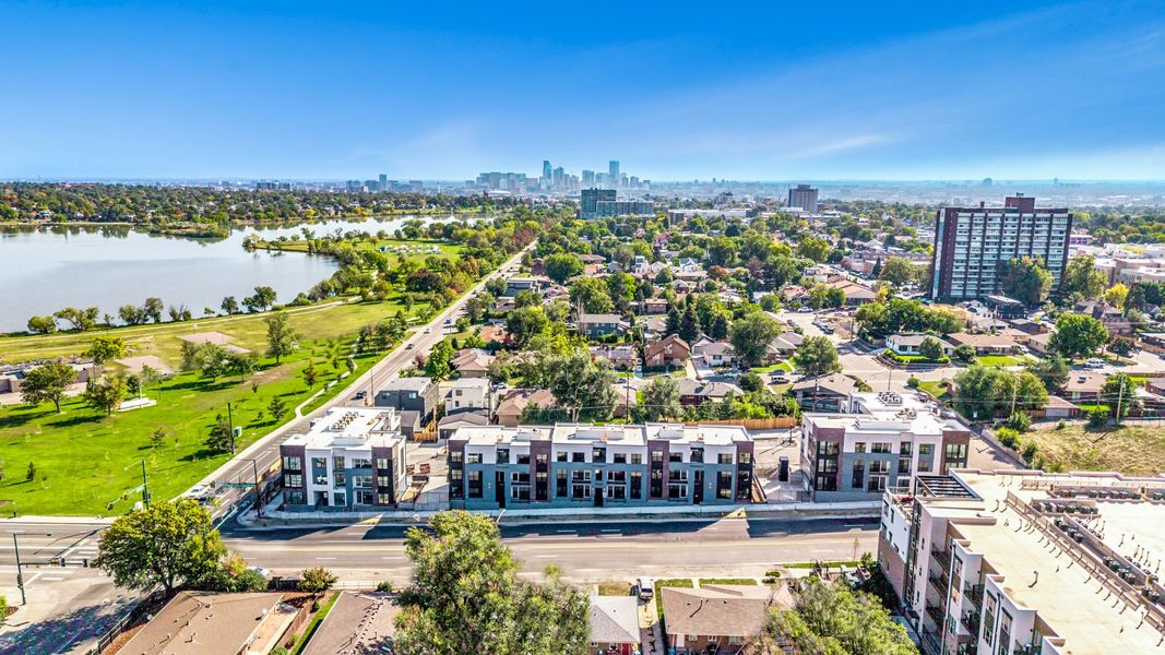 Aerial view of the The Scene at Sloan's Lake community in Denver, CO, showing layout and nearby surroundings (Image 9).