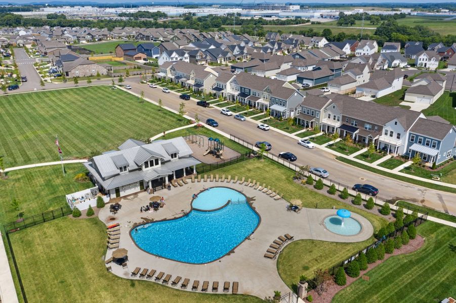 Aerial view of the Harvest Point Townhomes community in Spring Hill, TN, showing layout and nearby surroundings (Image 3).