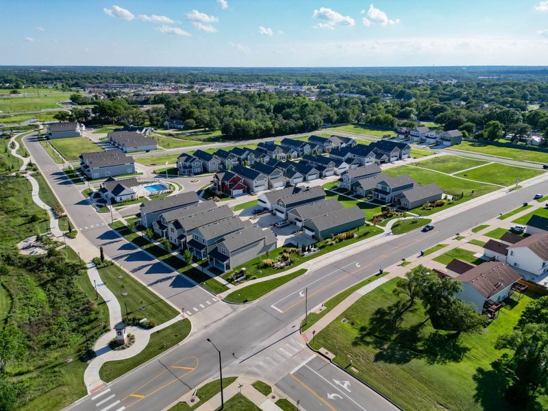 Aerial view of the Heritage Commons community in Andover, KS, showing layout and nearby surroundings (Image 14). Aerial view of the Heritage Commons community in Andover, KS, showing layout and nearby surroundings (Image 14).