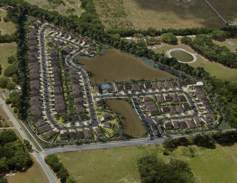 Aerial view of the Windy Oaks community in Okahumpka, FL, showing layout and nearby surroundings (Image 1). Aerial view of the Windy Oaks community in Okahumpka, FL, showing layout and nearby surroundings (Image 1).