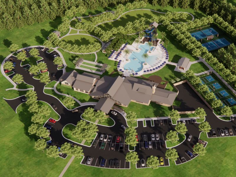 Aerial rendering of the Harvest Club at Oakfield Trails. Aerial rendering of the Harvest Club at Oakfield Trails.