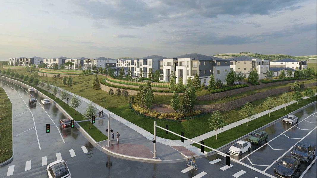 Front exterior of a home in the Lyric at RidgeGate community, located in Lone Tree, CO (Image 2).