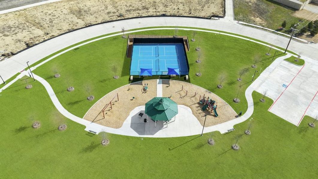 Aerial view of the amenity complex at Big Sky Estates.