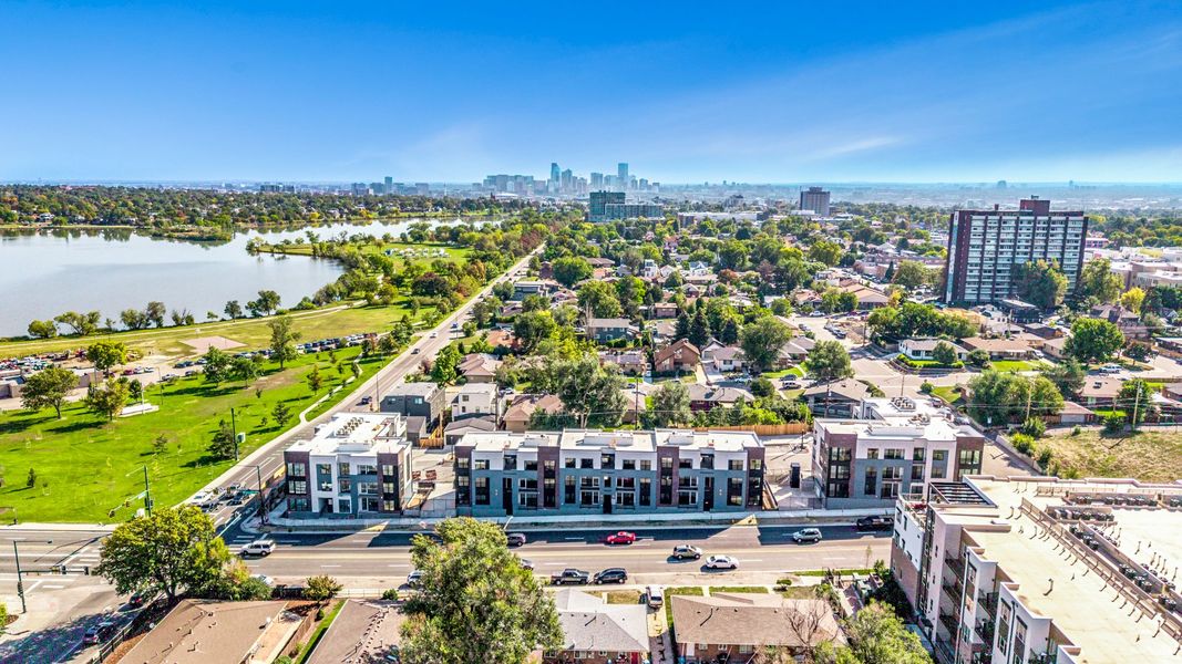 Aerial view of the The Scene at Sloan's Lake community in Denver, CO, showing layout and nearby surroundings (Image 10).