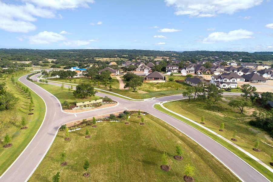 Aerial view of the Provence community in Briarcliff, TX, showing layout and nearby surroundings (Image 3).