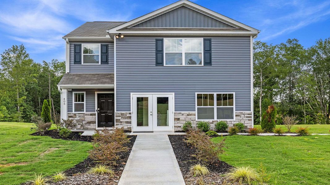 Front exterior of a home in the Seneca Falls community, located in Seneca, SC (Image 1).
