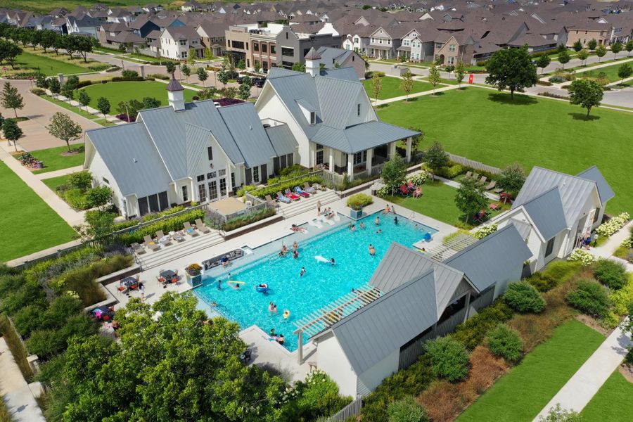 Aerial view of the Pecan Square Townhomes community in Northlake, TX, showing layout and nearby surroundings (Image 9).