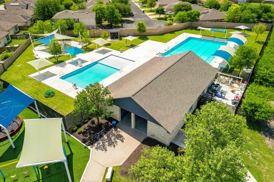 Aerial view of the Cool Water community in Jarrell, TX, showing layout and nearby surroundings (Image 8). Aerial view of the Cool Water community in Jarrell, TX, showing layout and nearby surroundings (Image 8).