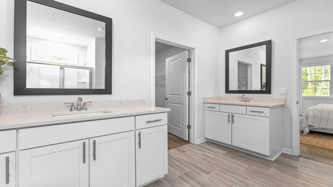 Furnished interior in a model home at The Villas at Kinsley in Jamestown (Image 28).