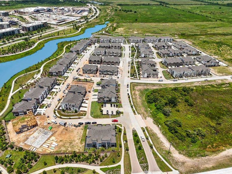 Aerial view of the Bridgeland Central: The Cottages community in Cypress, TX, showing layout and nearby surroundings (Image 24).