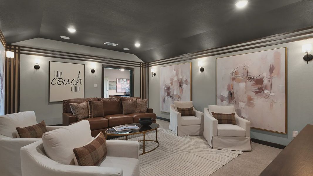 Dedicated media room designed for immersive entertainment and cozy viewing experiences.
