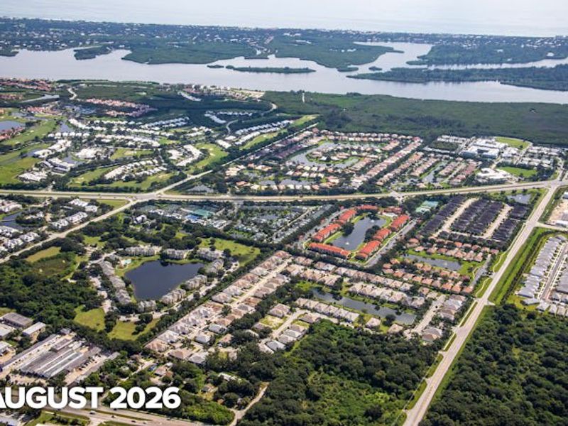 Aerial view of the Lucaya Pointe community in Vero Beach, FL, showing layout and nearby surroundings (Image 9). Aerial view of the Lucaya Pointe community in Vero Beach, FL, showing layout and nearby surroundings (Image 9).