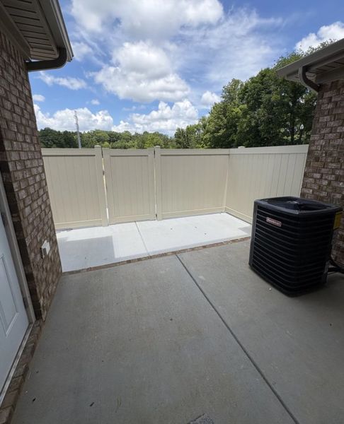 Fenced in covered patios with outdoor storage closets available per plan