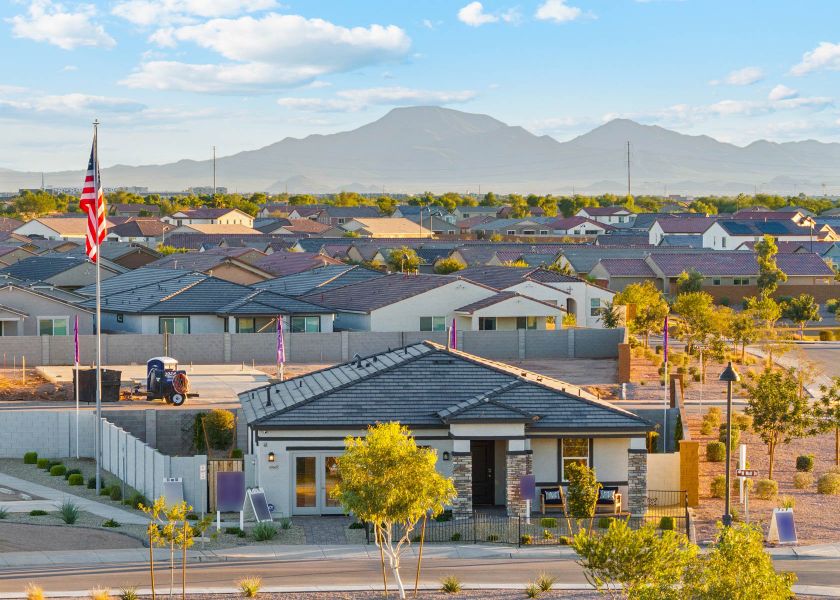 A building with a flag in the front.